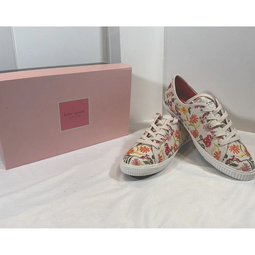 Kate Spade Tennison Canvas Sneakers ShoesGarden Floral Lace Up K8341  Size‎ 9.5B